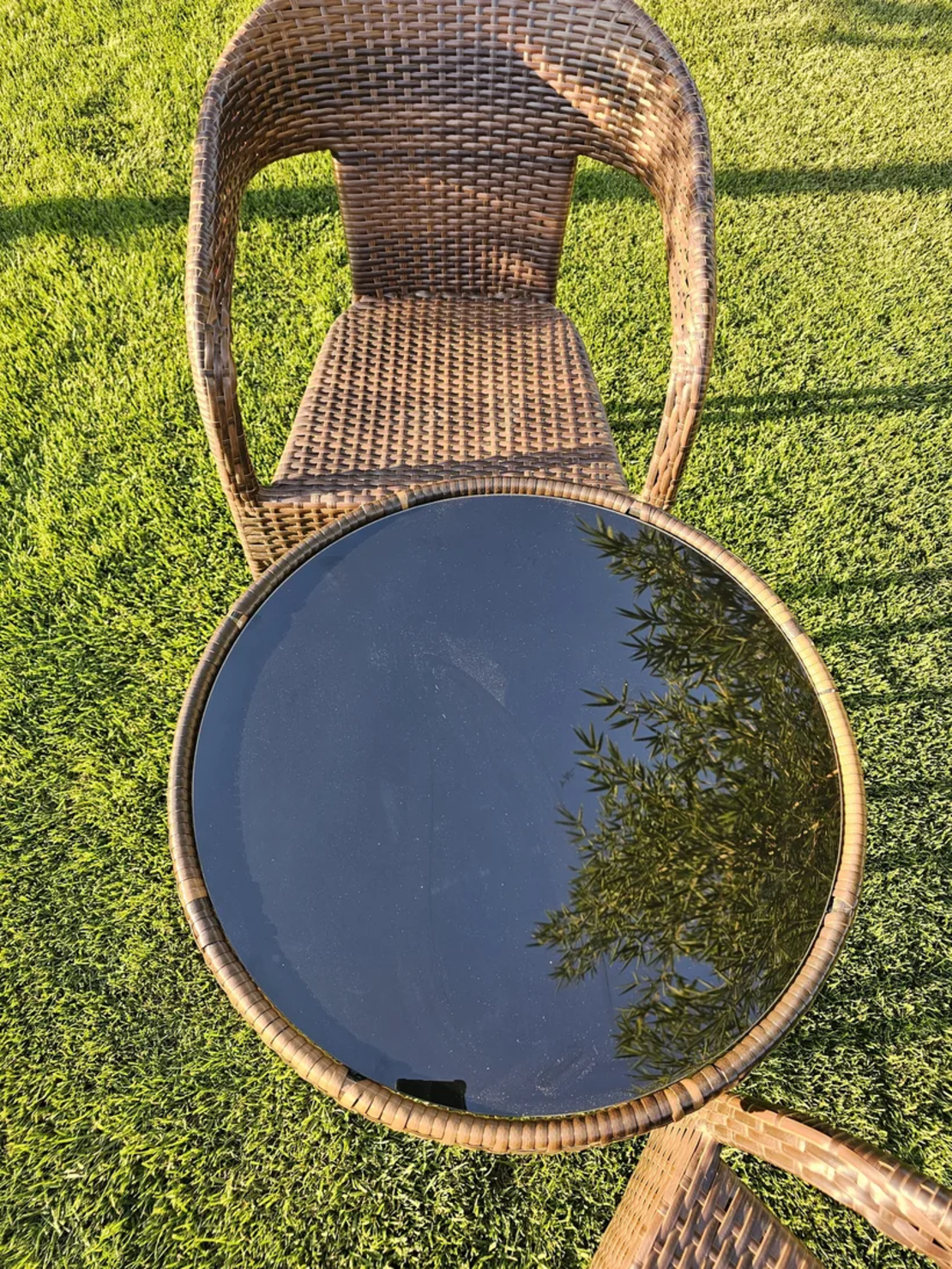 НЕМСКИ Градински Ратанов Комплект-2 Стола С Маса И Поставка +ЛЕД ФЕНЕР