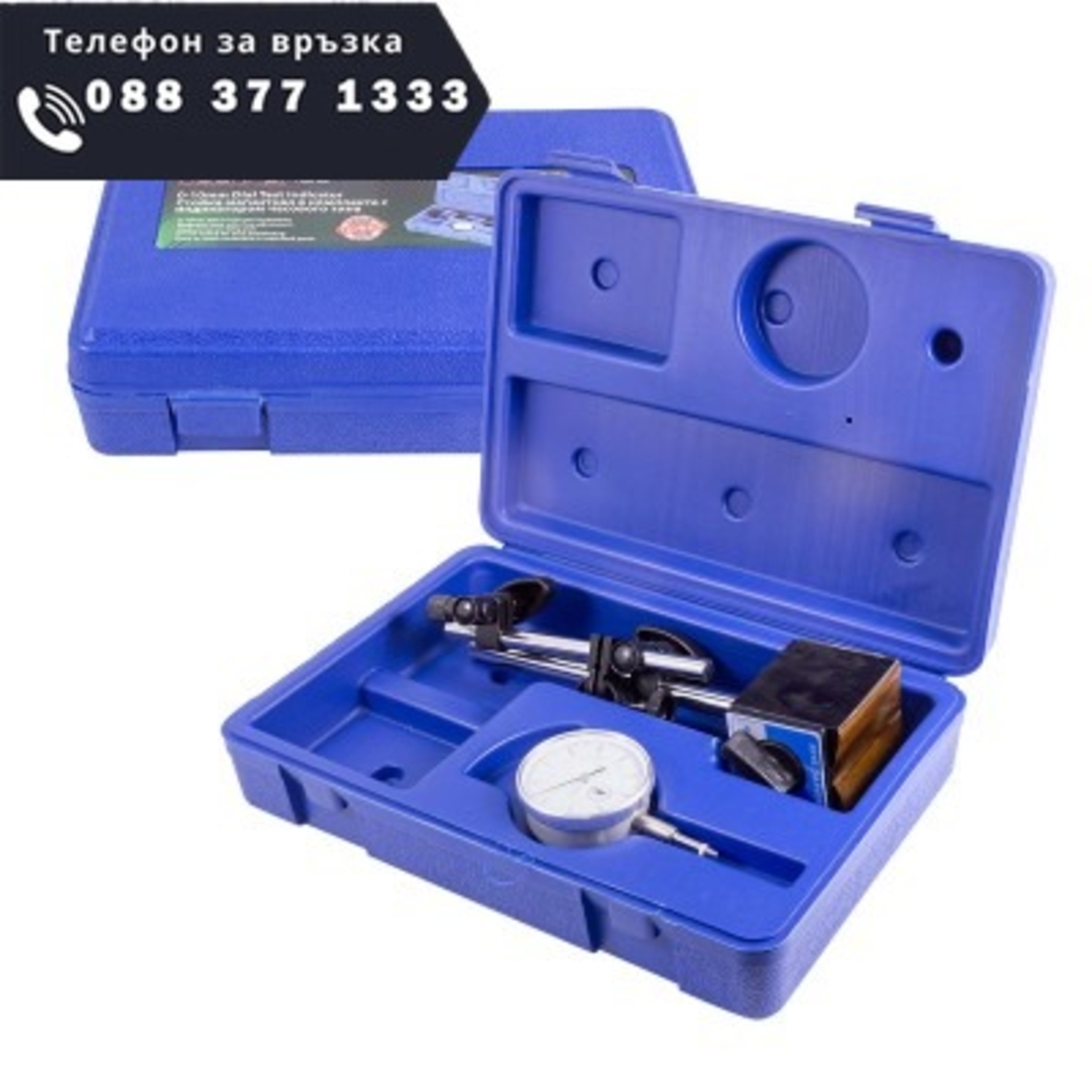 НЕМСКИ Индикаторен Часовник 0 – 10мм + магнитна Стойка ROCKFORCE + ЛЕД ФЕНЕР