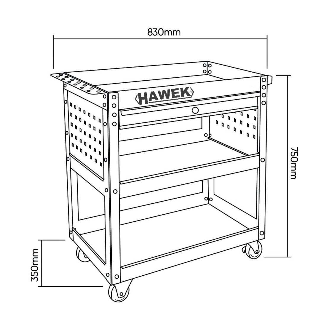 НЕМСКА Количка HAWEK С 3 Рафта И 1 Чекмедже HW-1191 + ЛЕД ФЕНЕР
