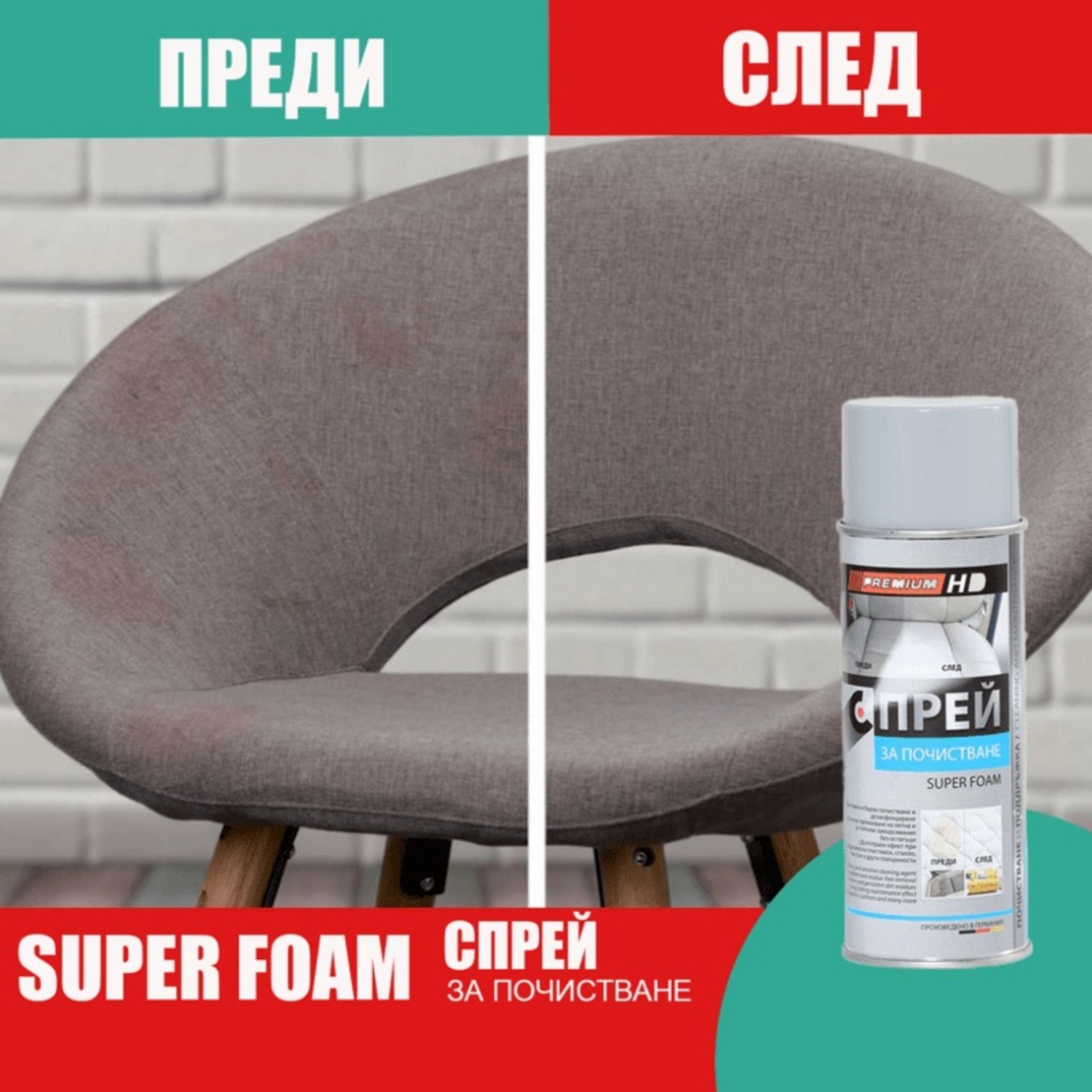НЕМСКИ Спрей за почистване на тапицерии Super Foam + ЛЕД ФЕНЕР