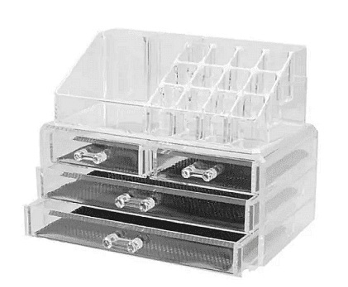 НЕМСКИ Комбиниран органайзер за гримове и бижута, 4 чекмеджета + ЛЕД ФЕНЕР