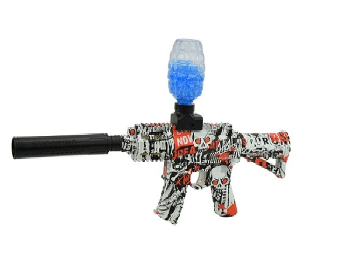 НЕМСКА Пушка с топчета, Дължина 38 см, Калибър 7-8 мм, 1000 топчета, Бял/Син + ЛЕД ФЕНЕР