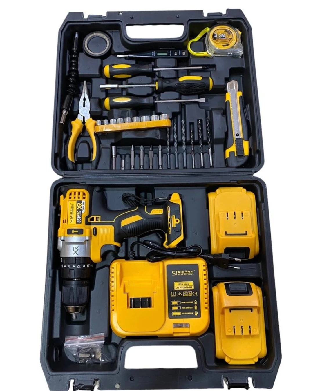 НЕМСКИ Акумулаторен Безчетков Винтоверт 36V 8,0AH 40 части Инструменти + Приставка Адаптер за Винтоверт Резачка за Клони + ЛЕД ФЕНЕР