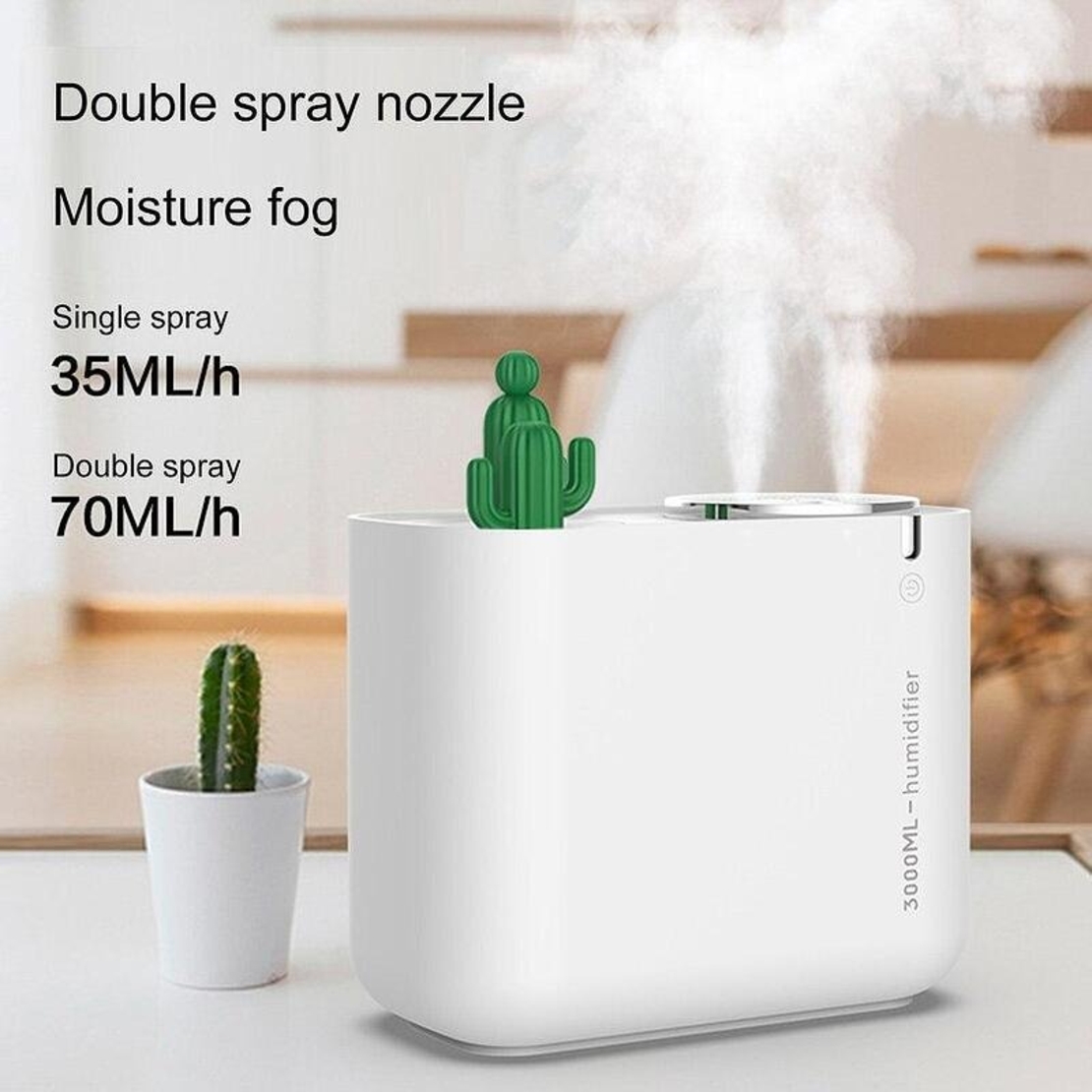 НЕМСКИ Ултразвуков Овлажнител и Дифузер 3000ML Cactus + ЛЕД ФЕНЕР