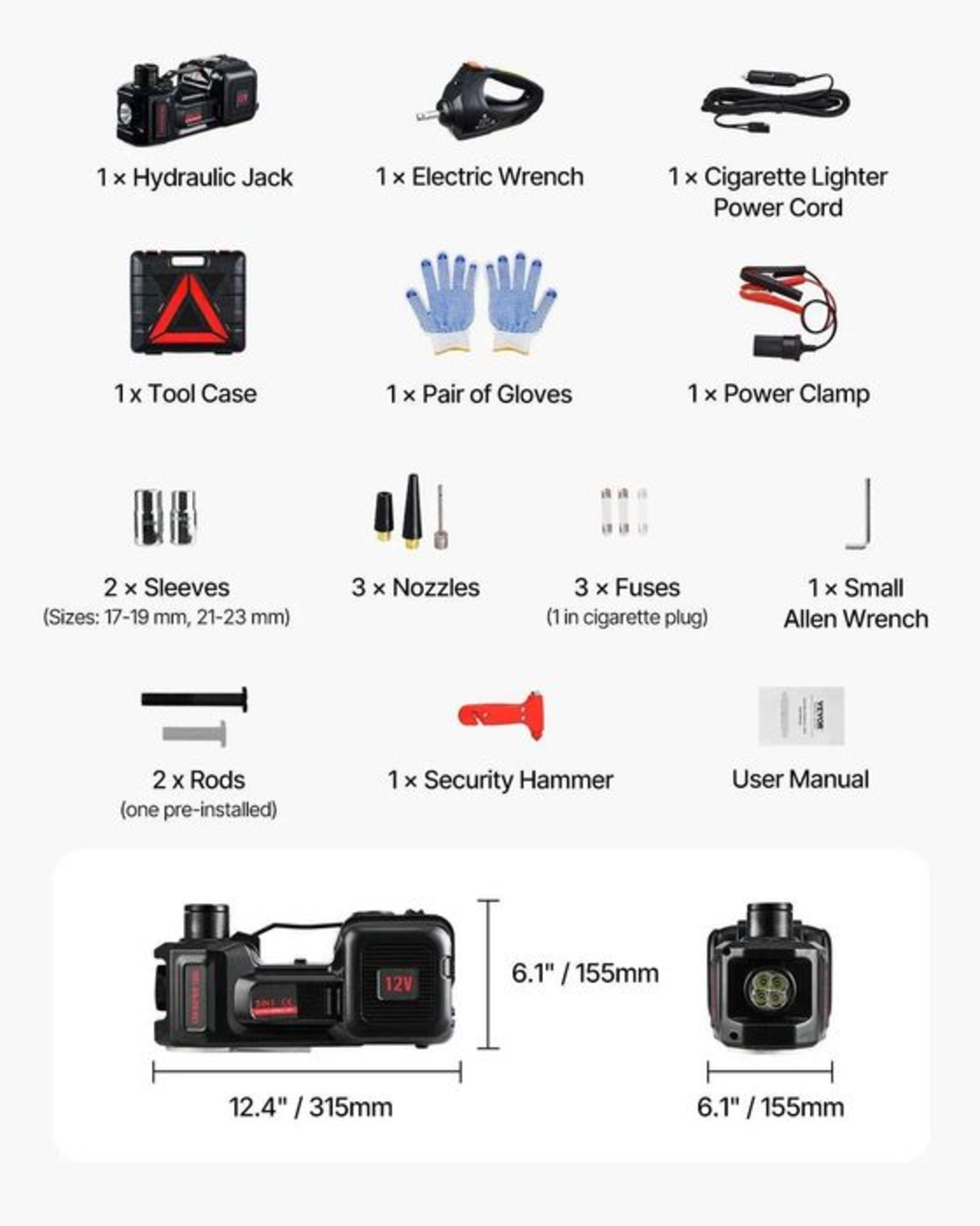НЕМСКИ Електрически крик за автомобили 5 тона+ ЛЕД ФЕНЕР