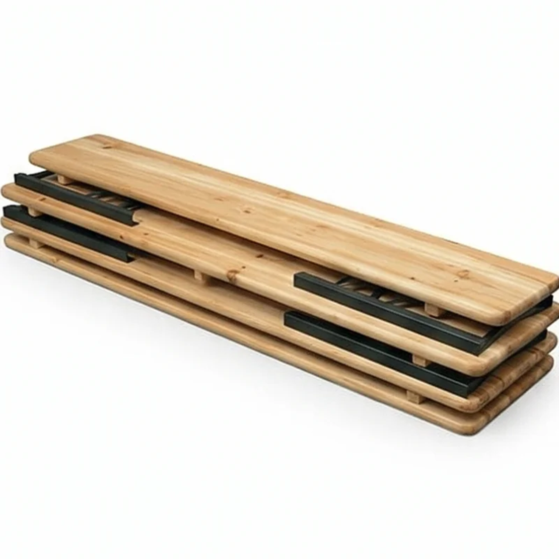 НЕМСКИ Сгъваем Дървен Градински Комплект – Маса с Две Пейки +ЛЕД ФЕНЕР