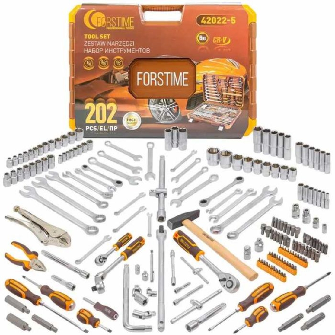 НЕМСКО Гедоре 202 Части 1/4″, 3/8″, 1/2″ FORSTIME + Подарък ЛЕД ФЕНЕР