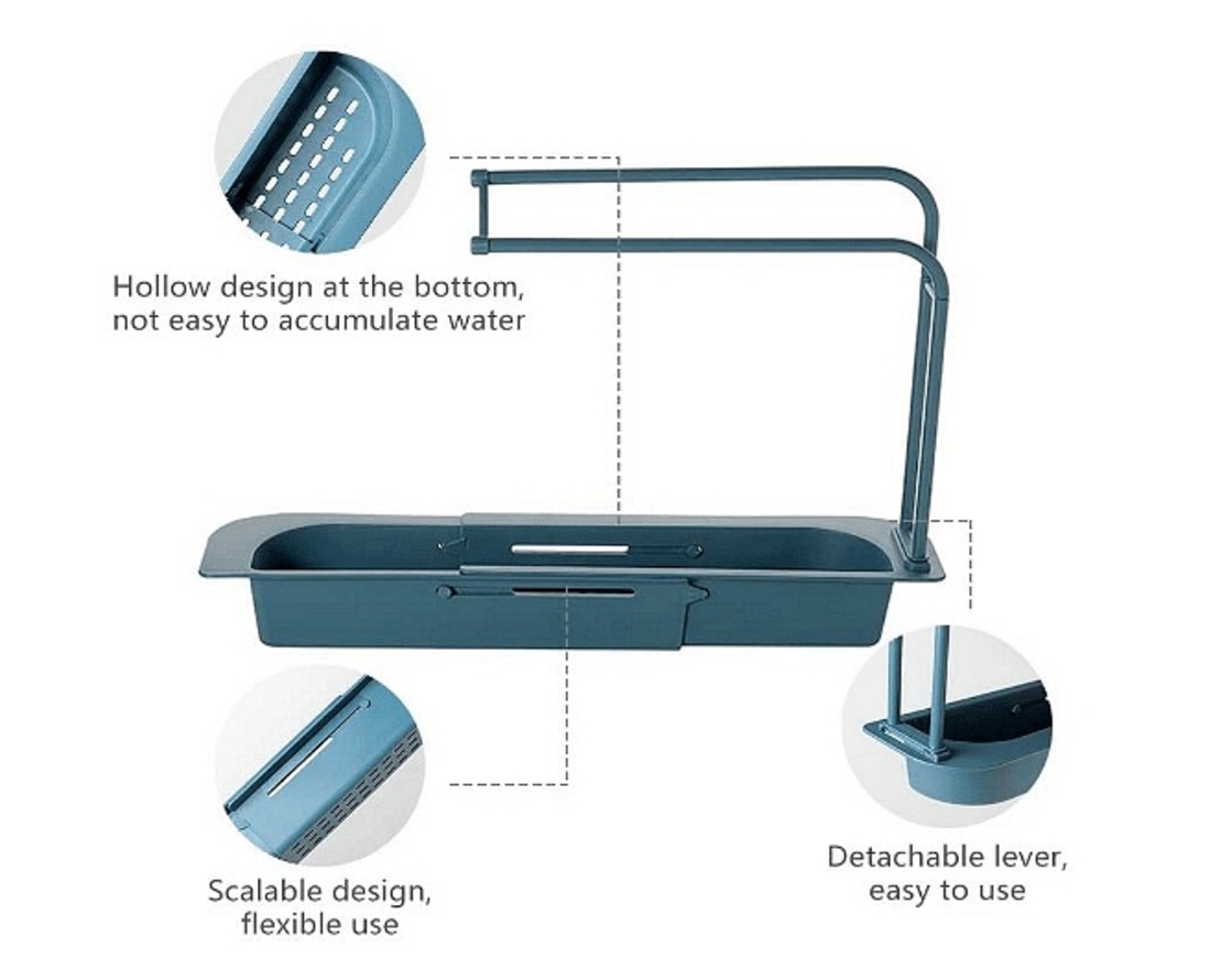 НЕМСКИ Разтегателен органайзер за мивка за универсална употреба + ЛЕД ФЕНЕР