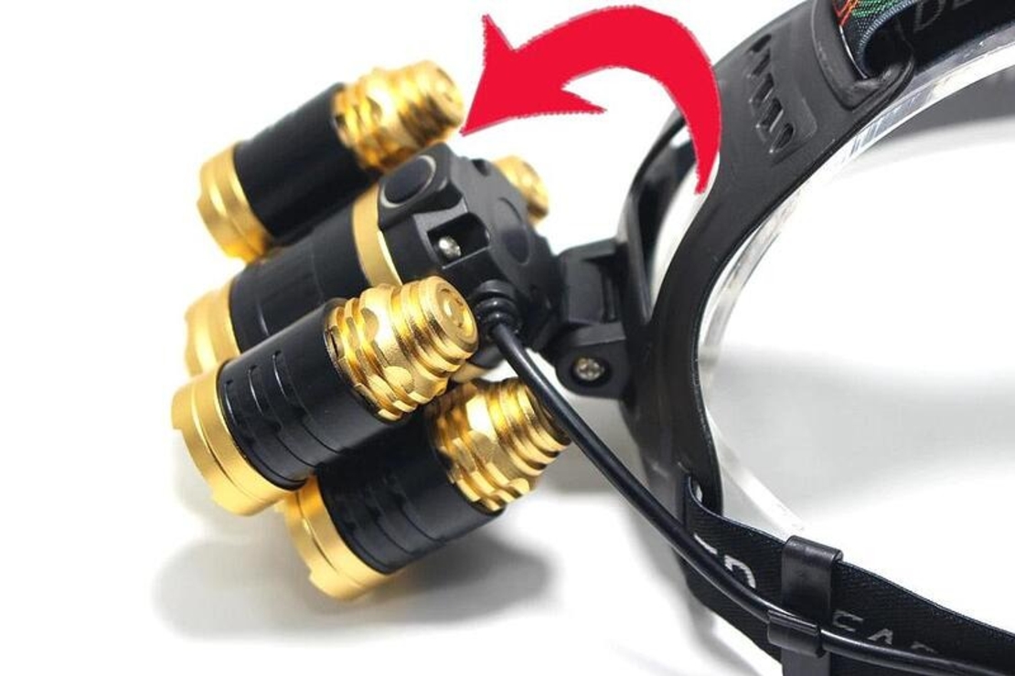 НЕМСКА Водоустойчив челник 5-LED Zoom диода, с презареждащи се батерии + ЛЕД ФЕНЕР