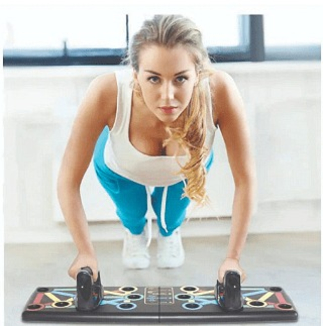 НЕМСКА Преносима дъска за тренировка, Push-up, Неплъзгащи се ръкохватки, 60x18x2cm + ЛЕД ФЕНЕР..