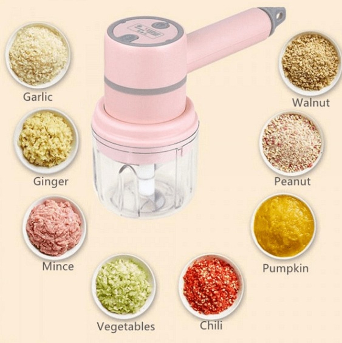 НЕМСКИ Безжичен, преносим ръчен миксер и чопър с USB зреждане + ЛЕД ФЕНЕР