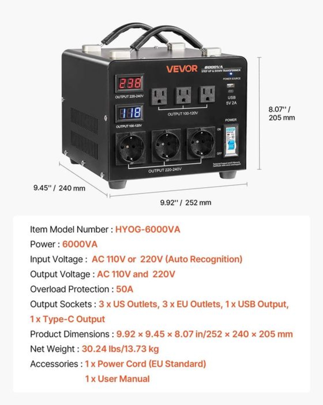 НЕМСКИ Автоматичен преобразувател на напрежение + ЛЕД ФЕНЕР