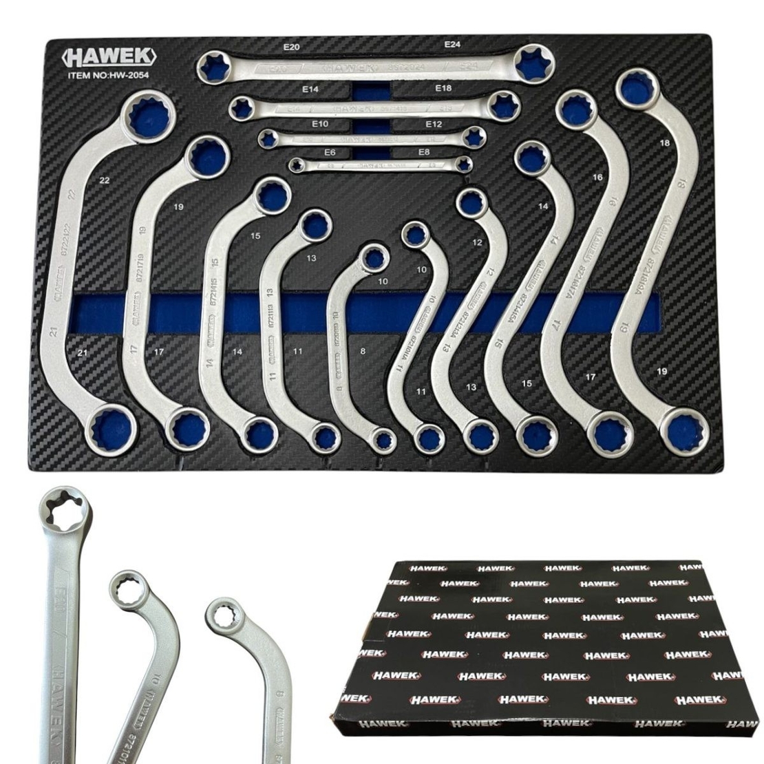 НЕМСКО КЛЮЧОВЕ S – ОБРАЗНИ С – ОБРАЗНИ Е-Torx СПЕЦИАЛНИ КЛЮЧОВЕ КОМПЛЕКТ 14части HAWEK HW-2054 + ЛЕД ФЕНЕР