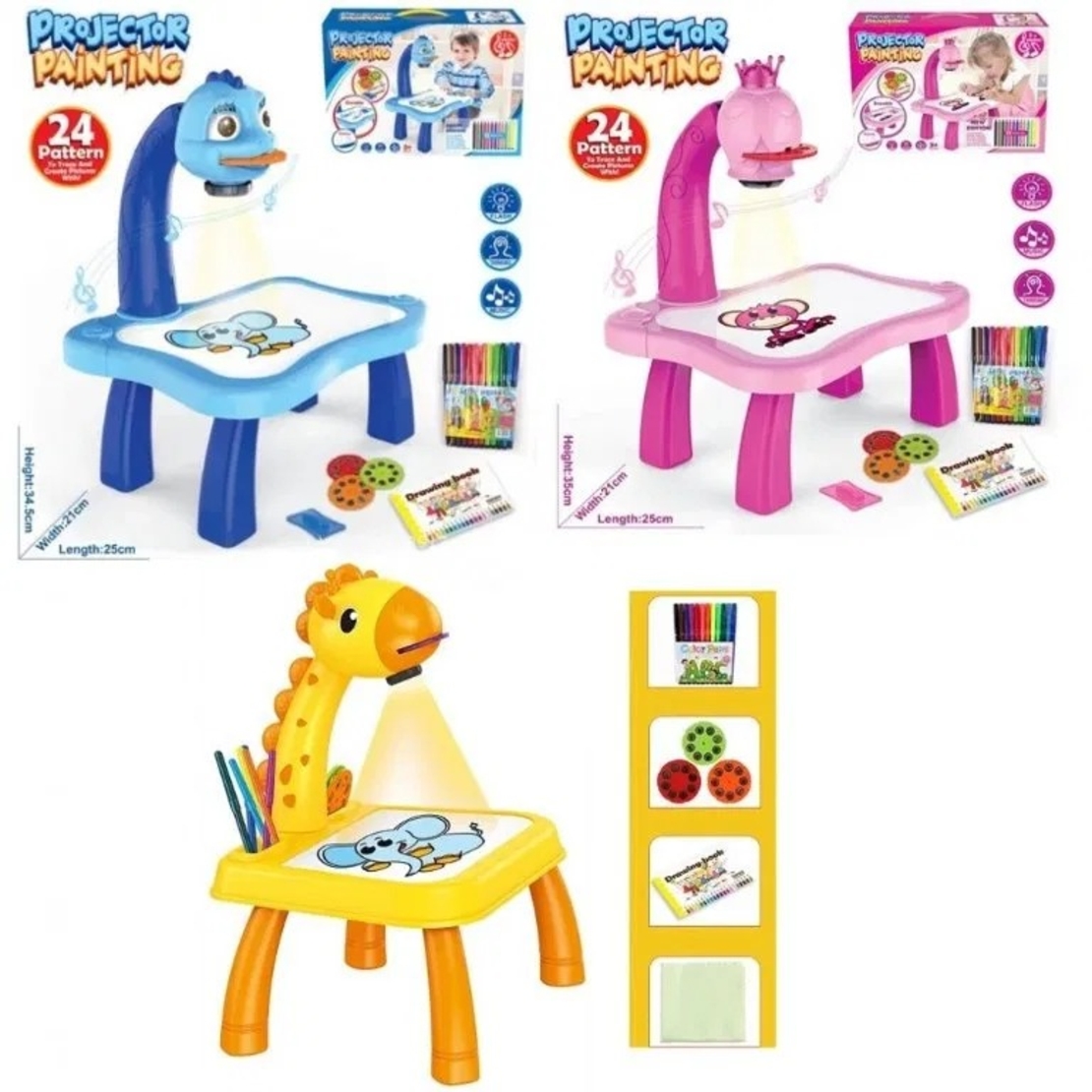 НЕМСКА Масичка за рисуване с проектор с Жираф/Динозавър + ЛЕД ФЕНЕР