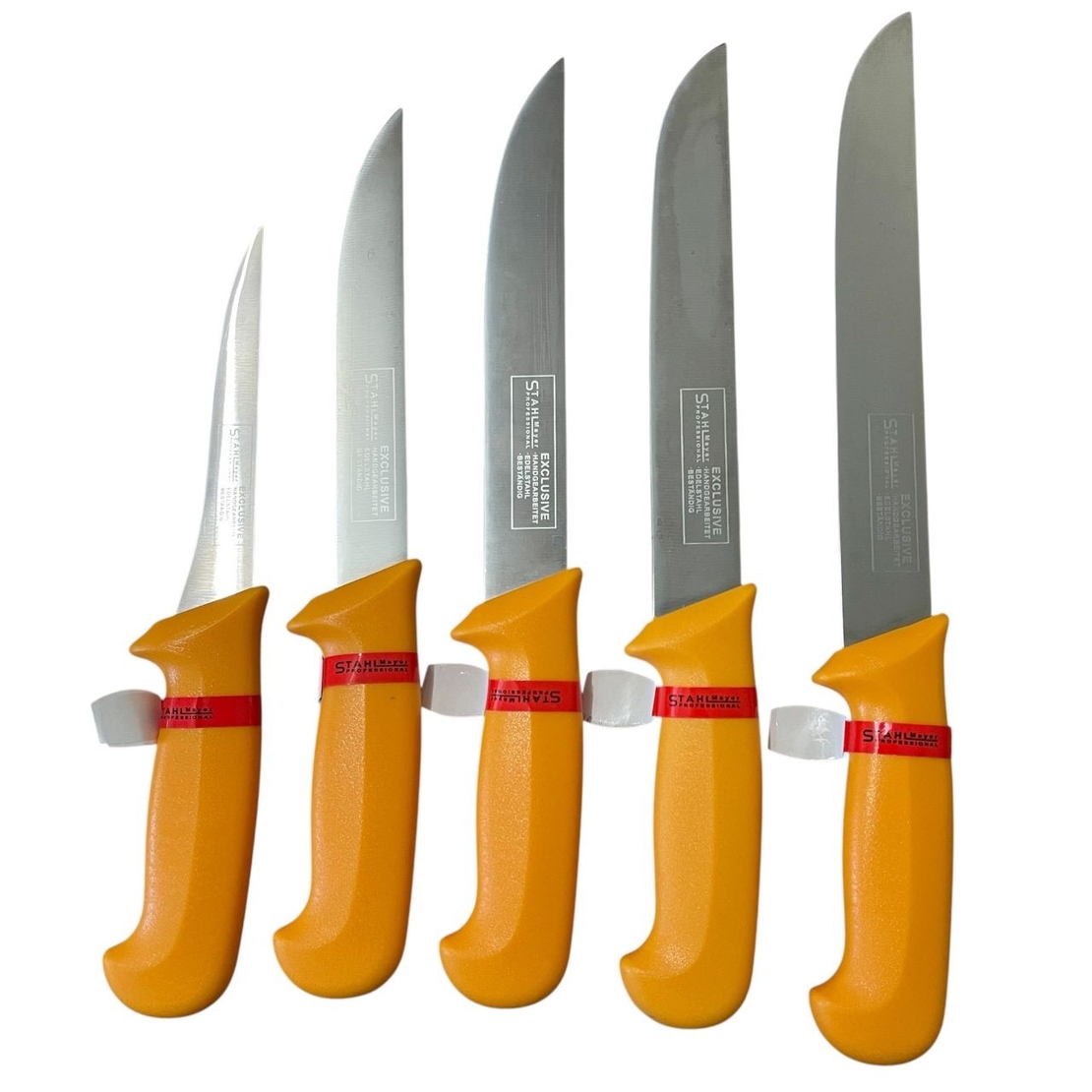 НЕМСКИ Комплект Професионални Месарски Ножове 5 броя STAHLMAYER Exclusive + Подарък + ЛЕД ФЕНЕР