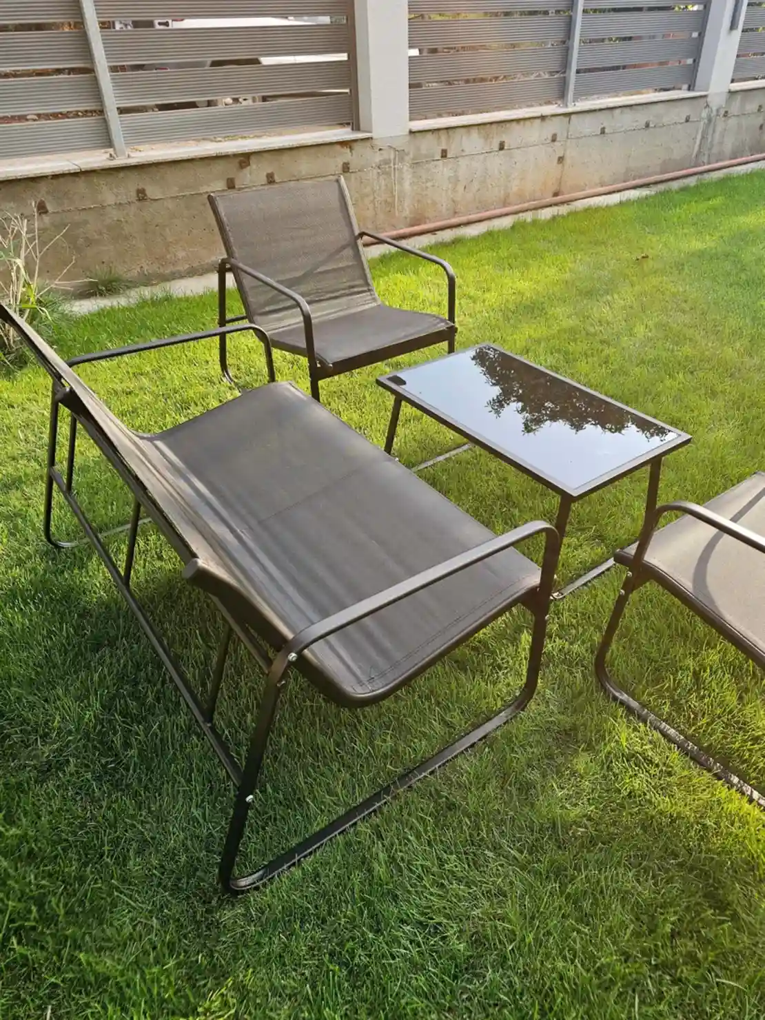 НЕМСКИ Градински Мебелен Комплект 4 части PVC Ратан + ЛЕД ФЕНЕР