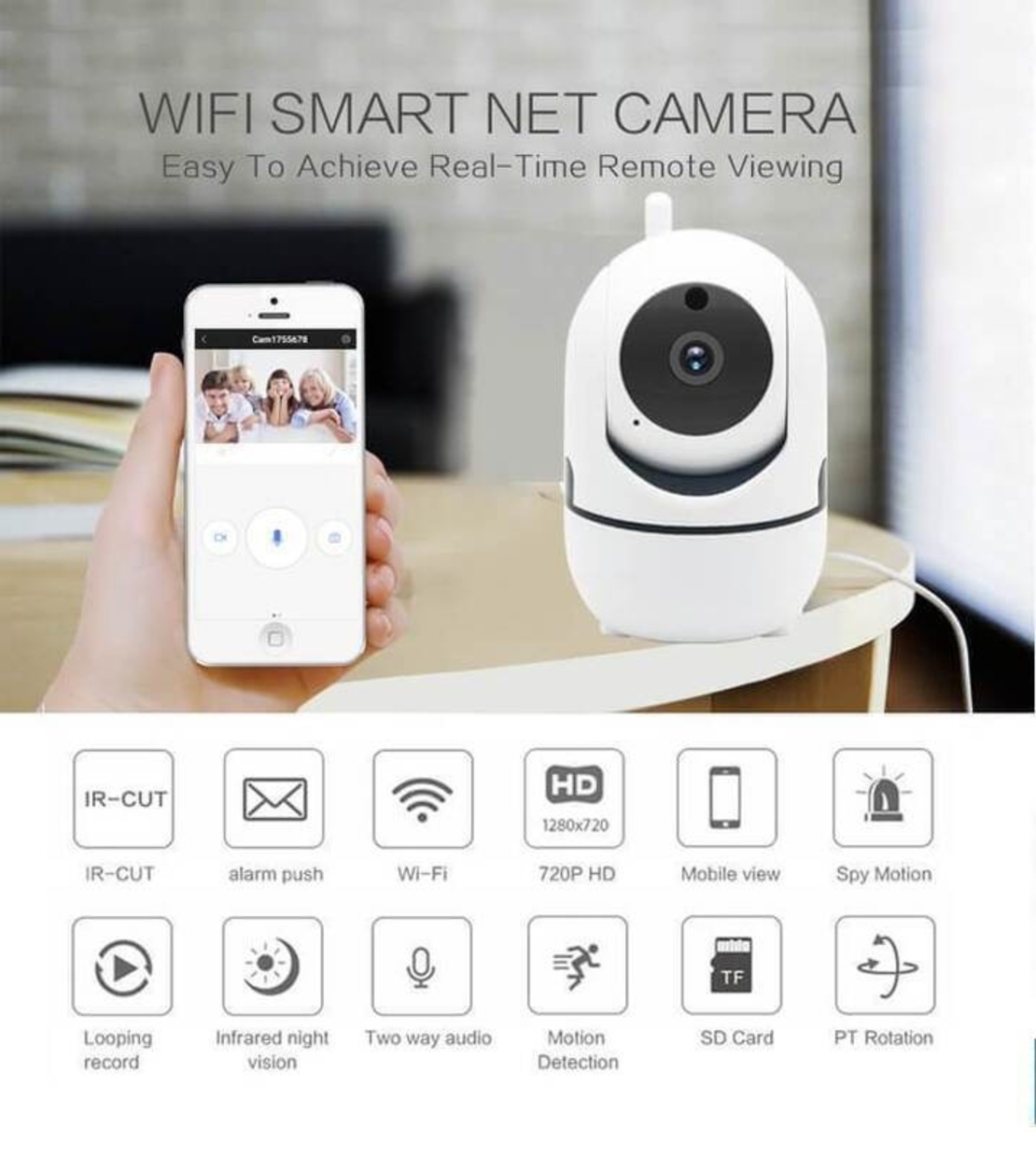 НЕМСКА WiFi IP Камера Въртяща се 360° Full HD с Нощно Виждане и двупосочен звук + ЛЕД ФЕНЕР