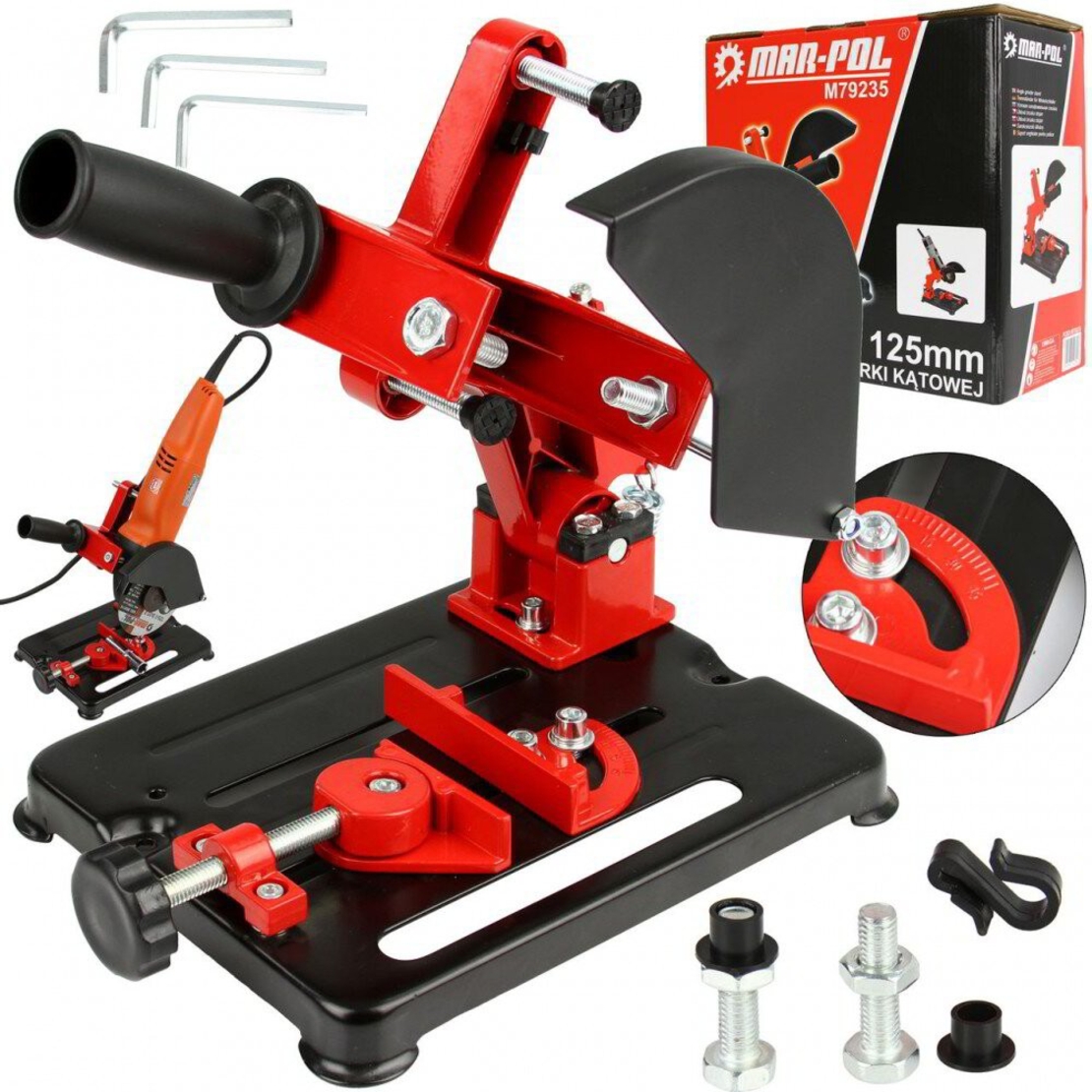 НЕМСКА Полска Стойка за Ъглошлайф Ф 115мм и 125мм Професионална Mar-Pol + ЛЕД ФЕНЕР