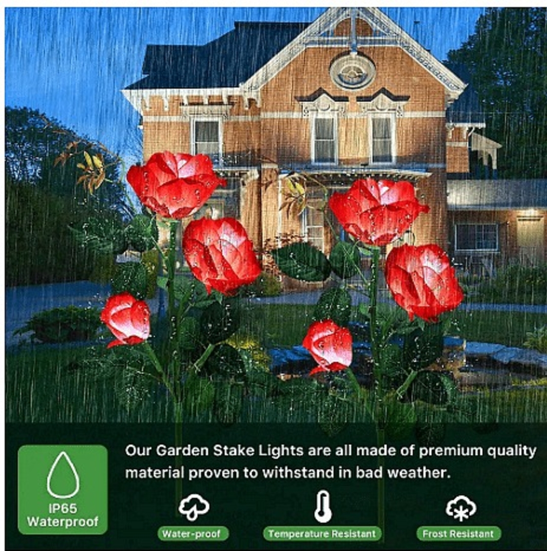 НЕМСКА LED слънчева лампа под формата на червена роза, За градина, Двор, Водоустойчивост + ЛЕД ФЕНЕР