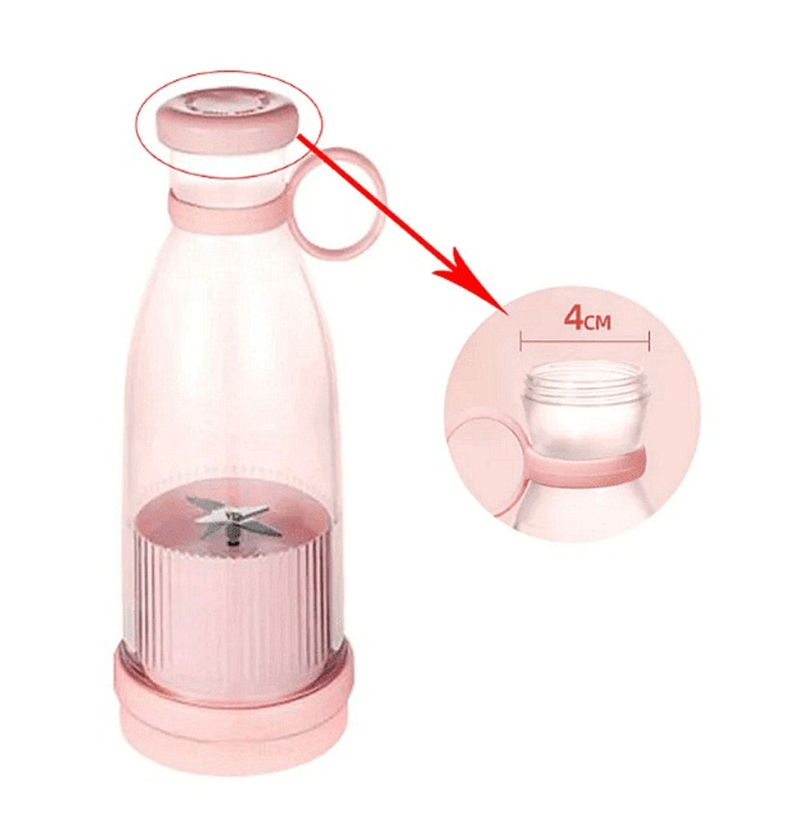 НЕМСКИ Мини преносим блендър с 6 остриета, Формата на шише, Капацитет 600 мл. + ЛЕД ФЕНЕР