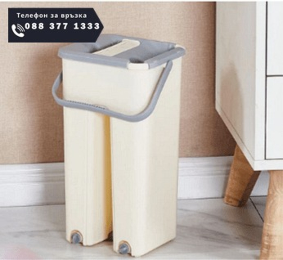 НЕМСКА Комплект кофа с плосък моп с 2 отделения и 360 ° въртящ се плосък моп + ЛЕД ФЕНЕР