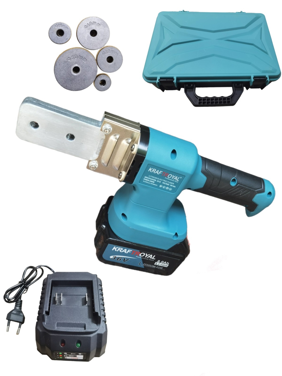 НЕМСКА Акумулаторна Лепачка за Полипропиленови Тръби ППР 36V KRAFTROYAL 8,0AH Безжичен Поялник ф20 Ф25 Ф32 ф40 ф50 + ЛЕД ФЕНЕР