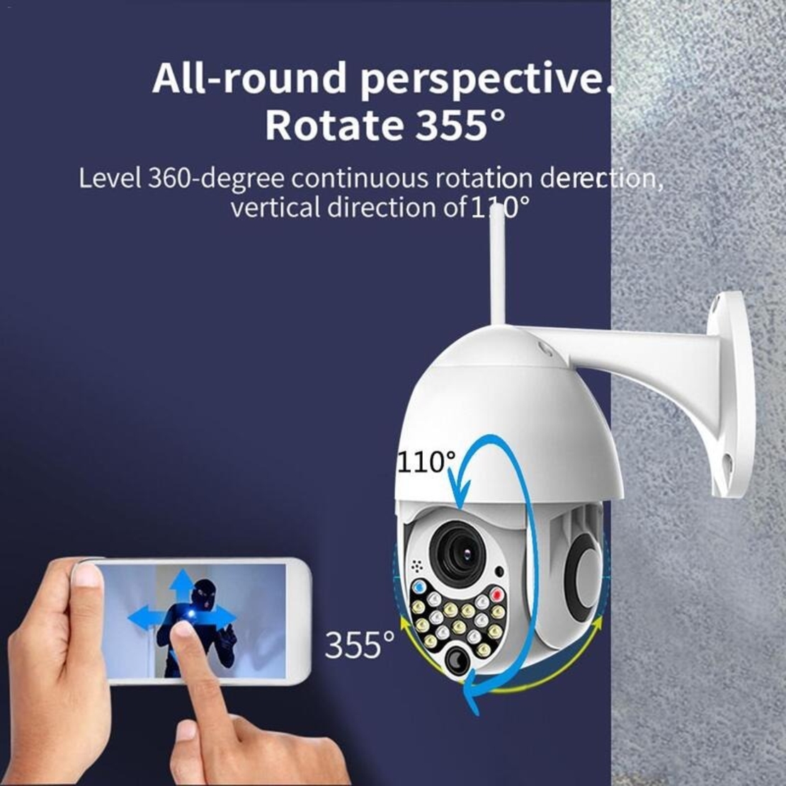 НЕМСКА ВОДОУСТОЙЧИВА WIFI FULL HD 2.0MP 17 LED 355° въртяща камера с Motion Tracking + ЛЕД ФЕНЕР