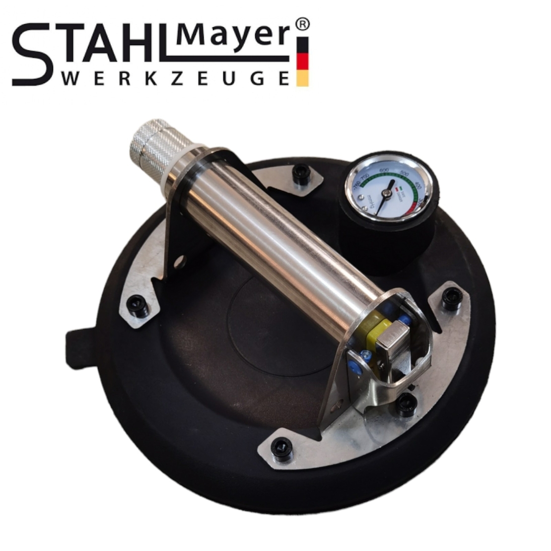 НЕМСКА Акумулаторна Вакум Помпа за Плочки Вендуза с Манометър STAHLMAYER до 150кг Вакуум с батерия + ЛЕД ФЕНЕР