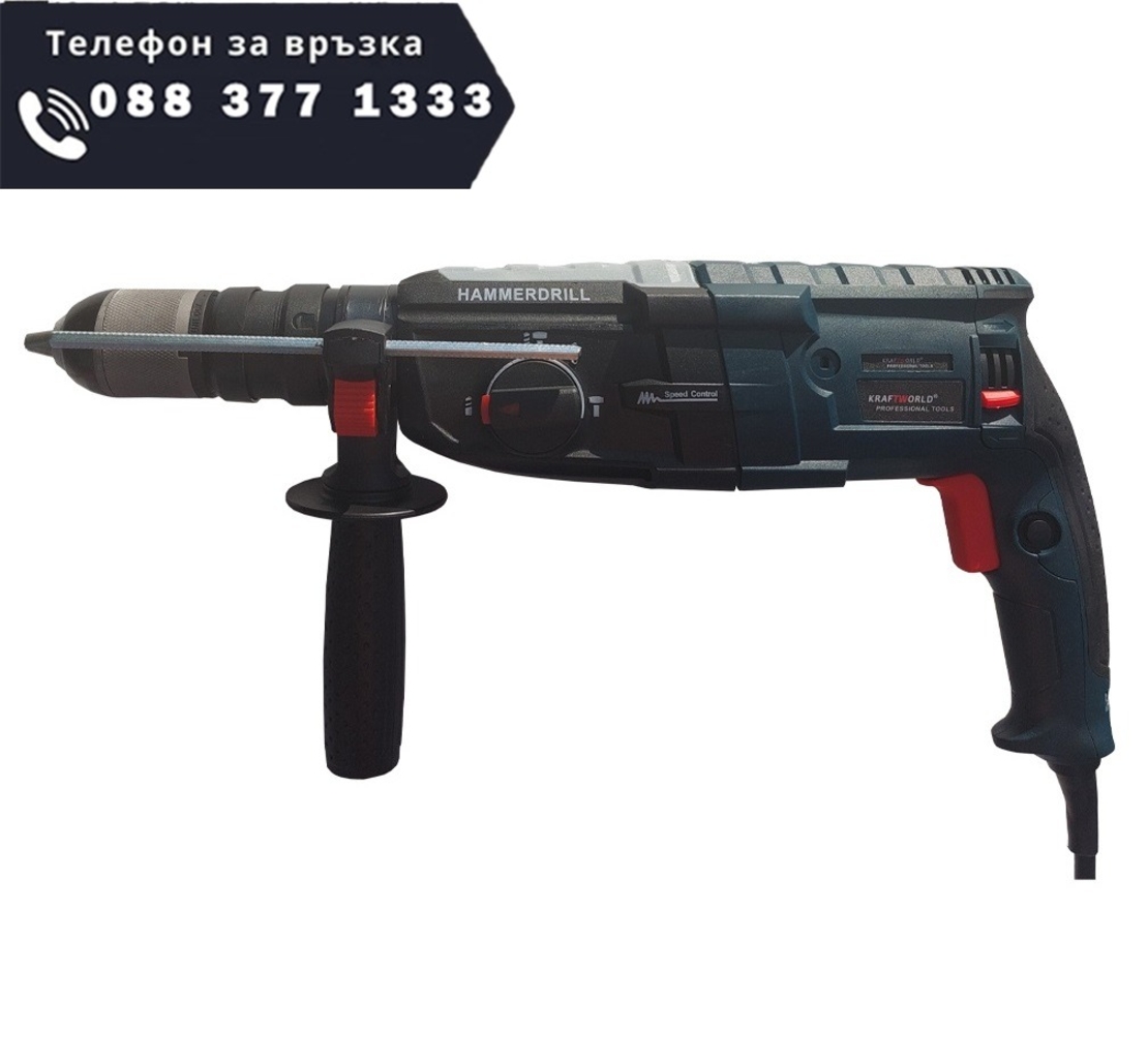 НЕМСКИ Ударен Перфоратор и Ъглошлайф 125мм 1600W къртач борашина + шлайф 1400W KRAFT + ЛЕД ФЕНЕР