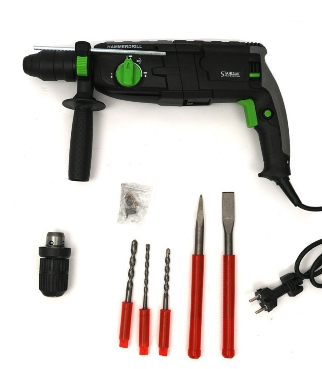 НЕМСКА Пробивна Бормашина Перфоратор STAHLMAYER 1600W + Бъркалка за Бетон 2400W HAWEK Строителен Миксер за Цимент Лепило и Др + ЛЕД ФЕНЕР