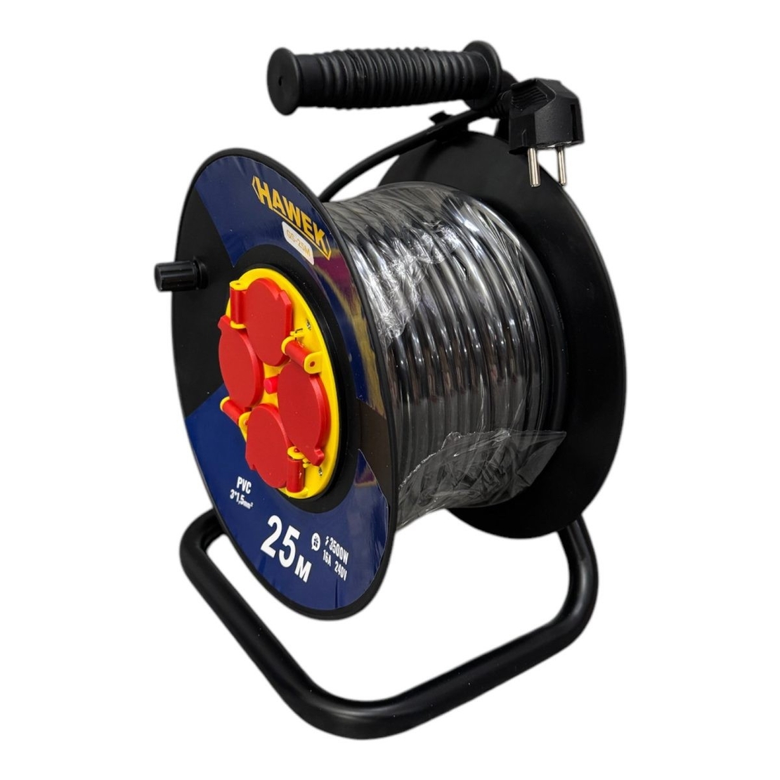 НЕМСКИ Удължител на Макара с Кабел HAWEK 25 метра + ЛЕД ФЕНЕР
