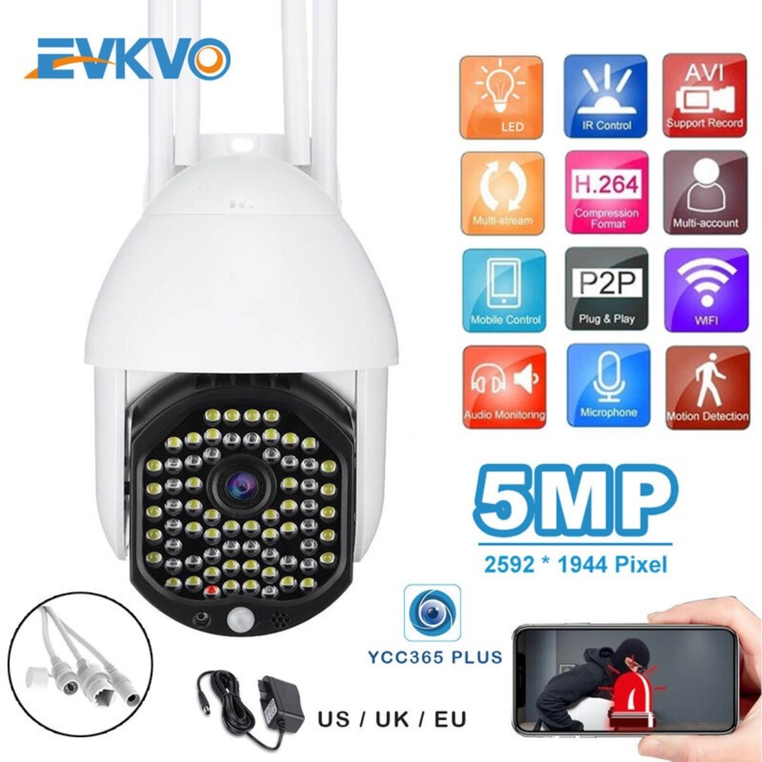 НЕМСКА Комплект 2 бр ВОДОУСТОЙЧИВА WIFI FULL HD 2.0MP 68 LED 320° ВЪРТЯЩА КАМЕРА С MOTION TRACKING + ЛЕД ФЕНЕР
