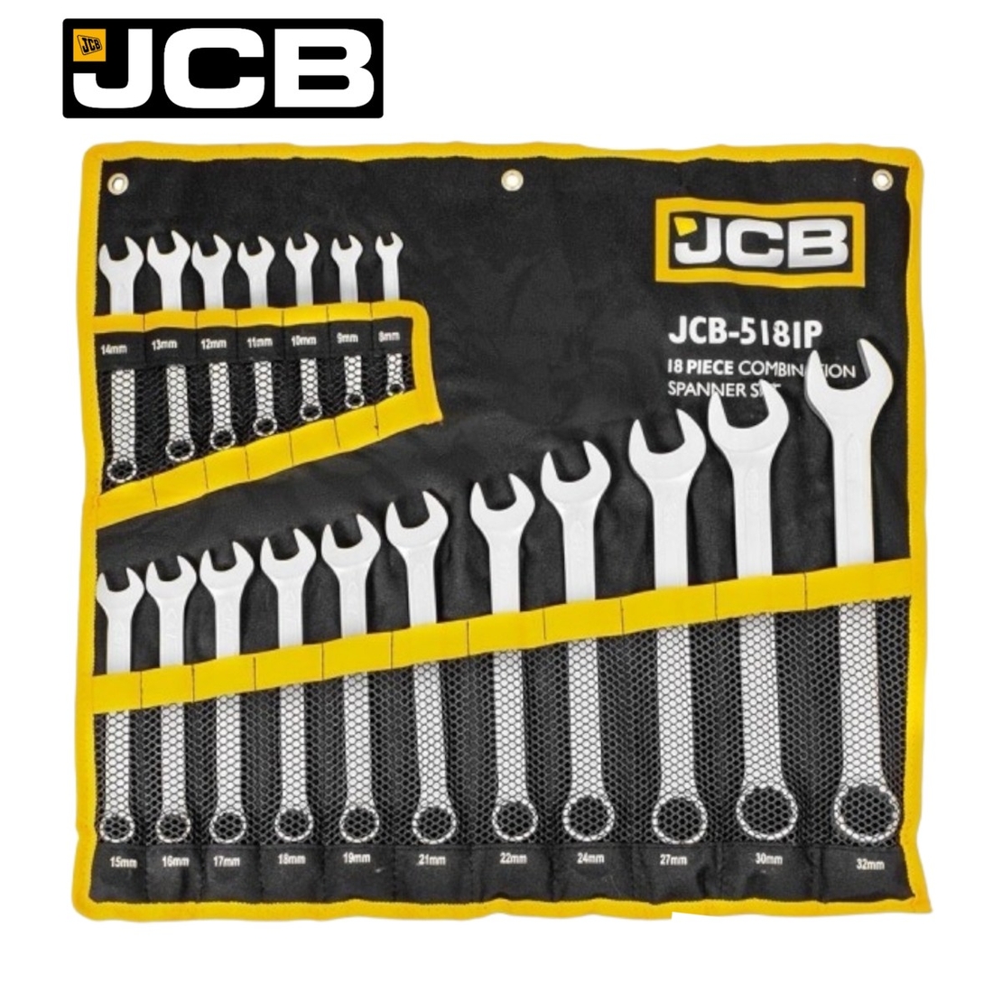 НЕМСКИ Комплект Звездогаечни Ключове JCB 18 броя 8-32мм 5181P + ЛЕД ФЕНЕР