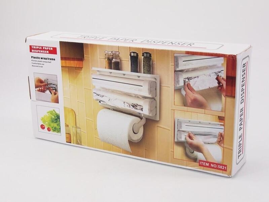 НЕМСКО 3 в 1 кухненски диспенсър за хартия и фолио + ЛЕД ФЕНЕР