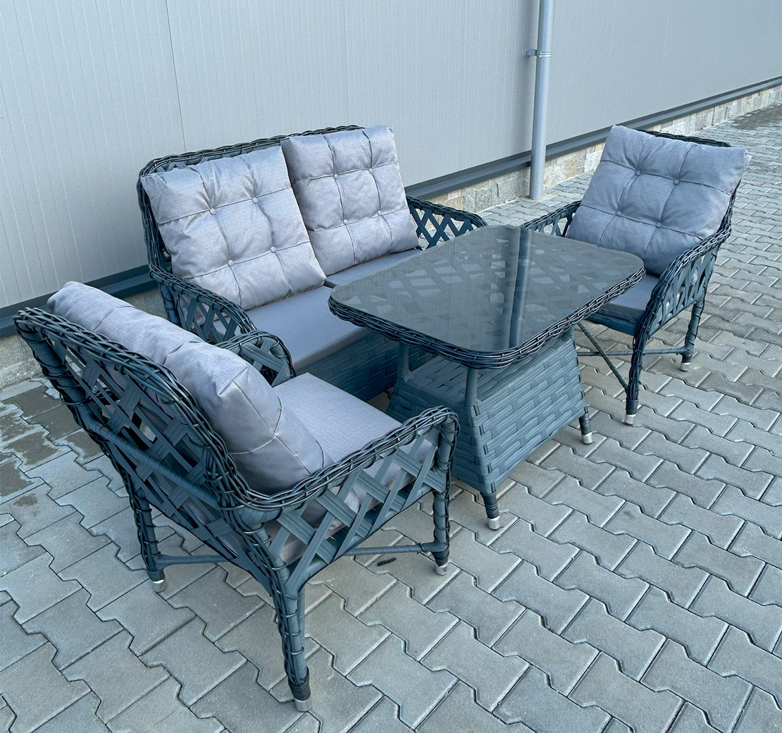 НЕМСКИ Градински Комплект Alaska От Изкуствен Ратан–2 стола+ ЛЕД ФЕНЕР