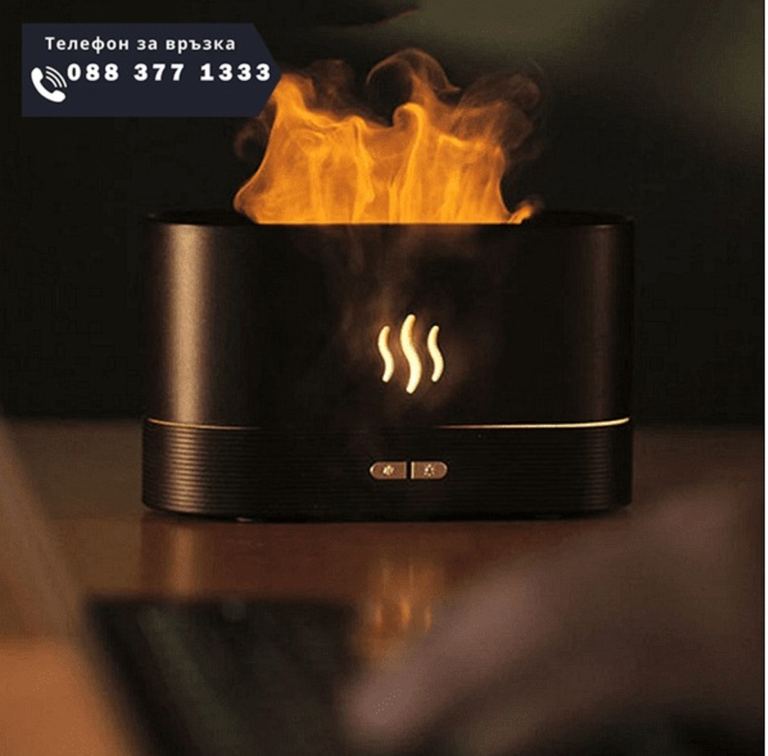 НЕМСКИ Преносим овлажнител за въздух със заглушена пламъчна светлина, Безшумен ароматен дифузер + ЛЕД ФЕНЕР