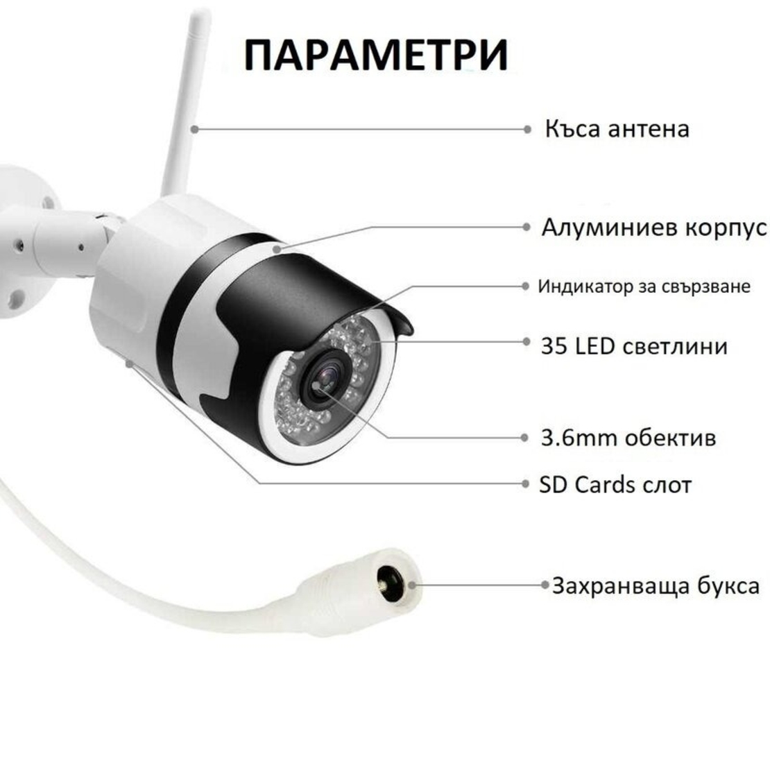 НЕМСКИ Комплект 2 бр Wateproof Camera WIFI за външен монтаж, нощно виждане Full HD + ЛЕД ФЕНЕР