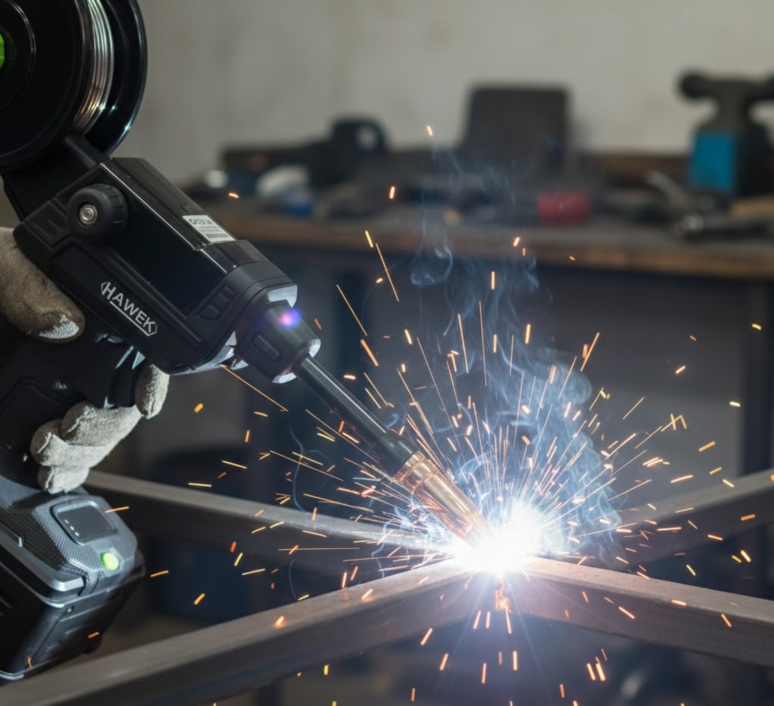 НЕМСКИ Инверторен Телоподаващ Апарат Без Газ Hawek 400A + ЛЕД ФЕНЕР