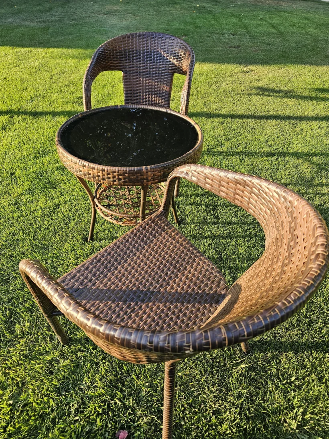 НЕМСКИ Градински Ратанов Комплект-2 Стола С Маса И Поставка +ЛЕД ФЕНЕР