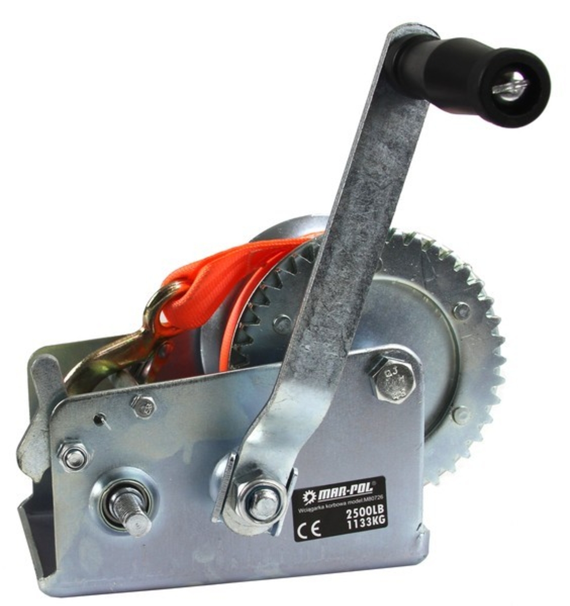 НЕМСКА Полска Ръчна Лебедка с Колан 2500lb – 1133кг Mar-Pol + ЛЕД ФЕНЕР