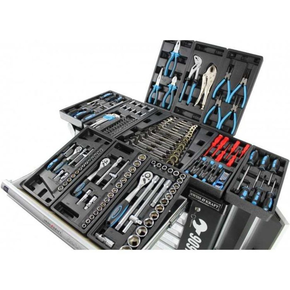 НЕМСКИ Шкаф Количка С Инструменти 6 Чекмеджета - 4 Пълни + ЛЕД ФЕНЕР