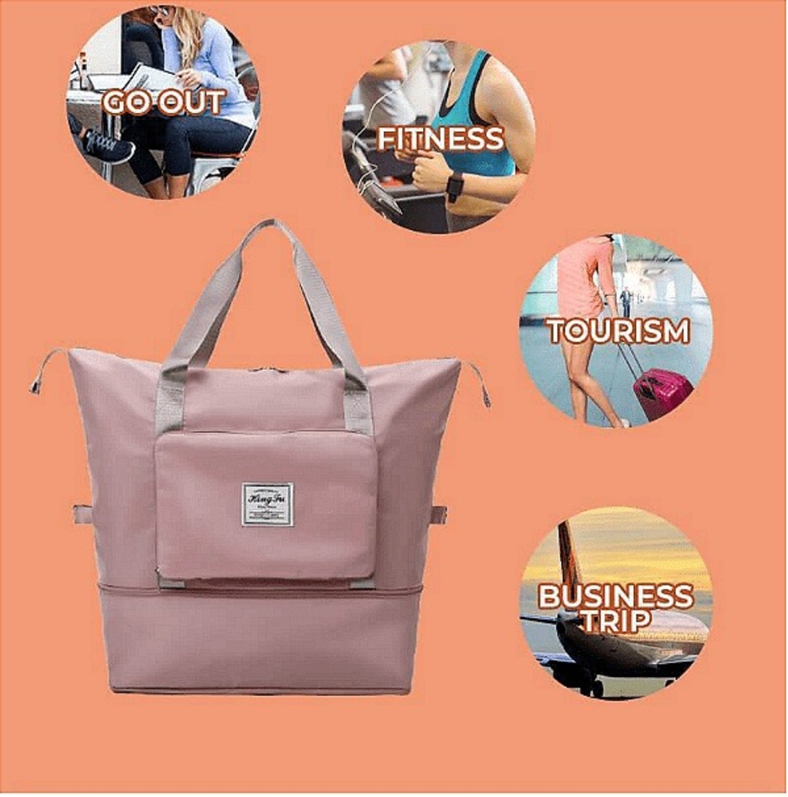 НЕМСКА Сгъваема чанта сак органайзер, Подходяща за ежедневна употреба, 2 джоба с цип + ЛЕД ФЕНЕР..