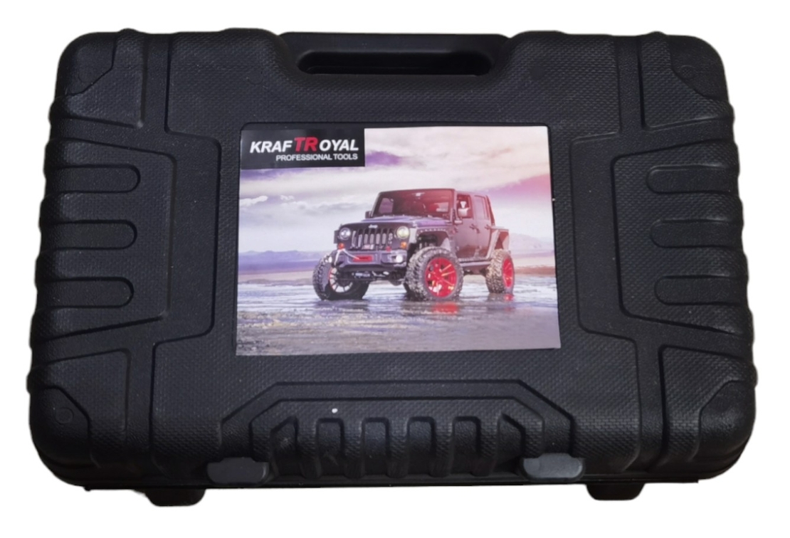 НЕМСКИ Компресор Двубутален за Помпане на Гуми с Led Фенер Маркуч за въздух Филитили и накрайници Комплект Пътна Помощ KRAFTROYAL + ЛЕД ФЕНЕР