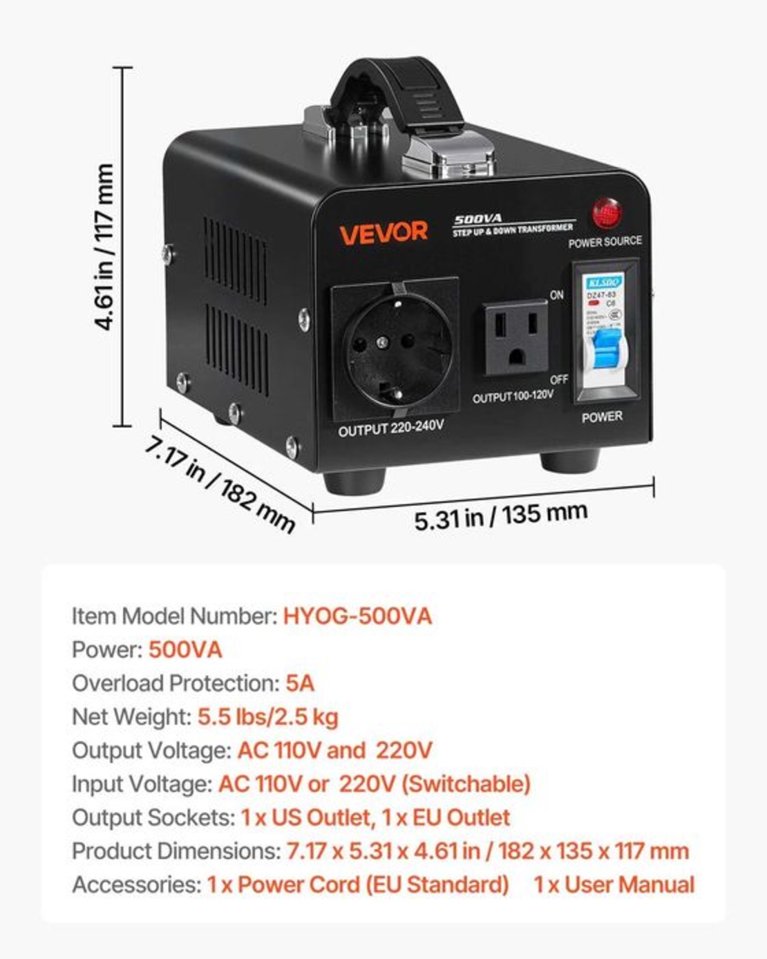 НЕМСКИ Трансформатор за преобразуване на напрежение + ЛЕД ФЕНЕР