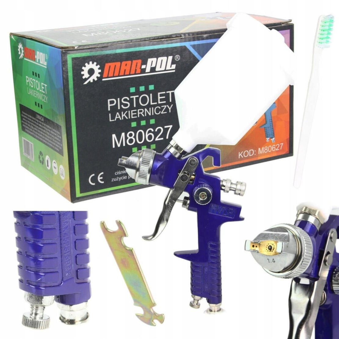 НЕМСКИ Бояджийски Пистолет с Горно Казанче Mar-Pol HVLP / 1,4 мм M80627 + ЛЕД ФЕНЕР