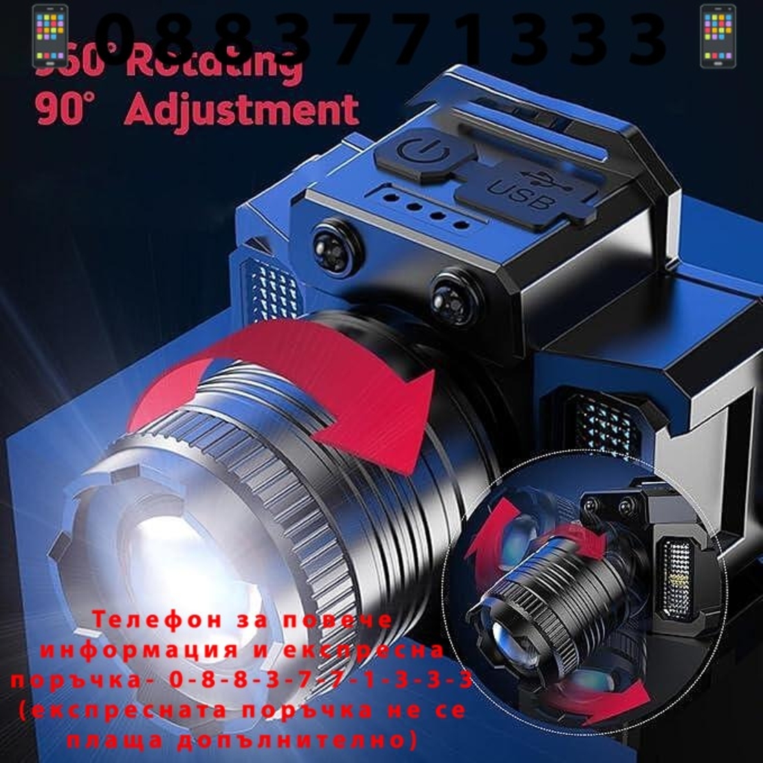 НЕМСКО Акумулаторни сензори Увеличаване на преден фар 4 предавки Фенерче тип c USB зареждане + ЛЕД ФЕНЕР