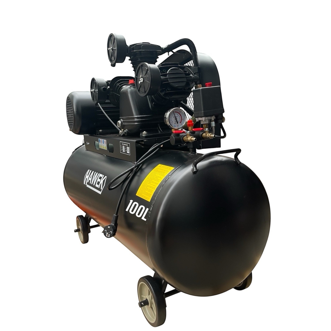 НЕМСКИ ПРОФЕСИОНАЛЕН КОМПРЕСОР ЗА ВЪЗДУХ 100 ЛИТРА МАСЛЕН HAWEK HW-3012 + ЛЕД ФЕНЕР