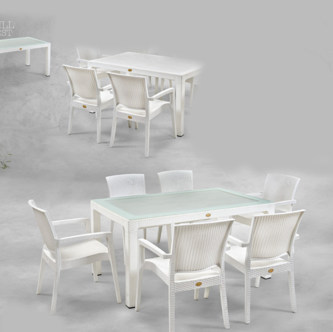 НЕМСКИ Градински Комплект-Маса И 6 Овални Стола В 5 Цвята + ЛЕД ФЕНЕР