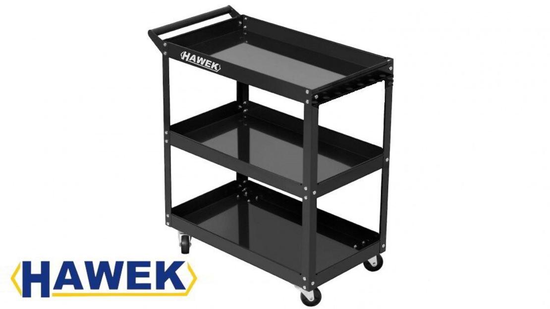 НЕМСКА Количка за Инструменти HAWEK с 3 Етажа етажерки рафта ръчна + ЛЕД ФЕНЕР