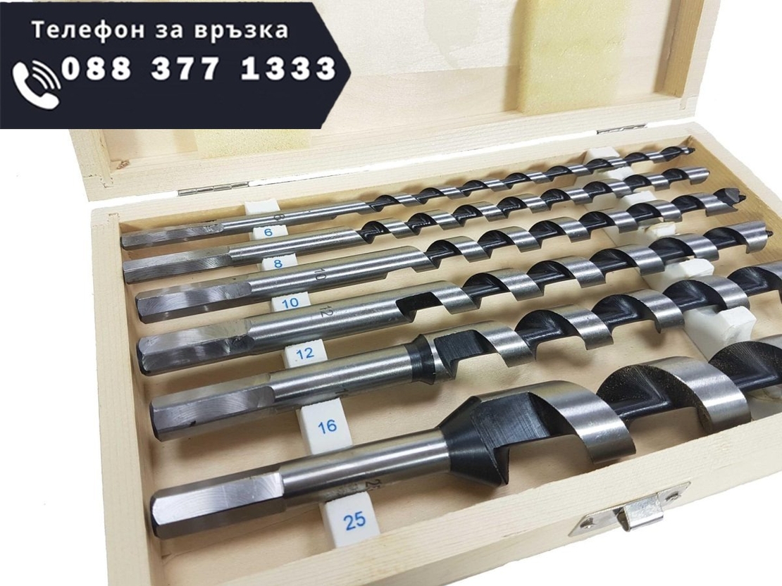 НЕМСКИ Полски Комплект Бургия за Дърво 6 части 6-25/230мм MAR-POL + ЛЕД ФЕНЕР